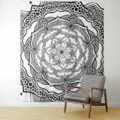 Mandala Kunst Boho Chic Elegant Zwart Wit Trippy Wandkleed (In situ)
