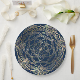 Mandala Kunst Boho Elegant Goud Marineblauw Kerstm Papieren Bordje