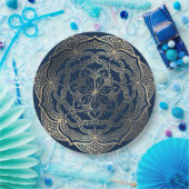 Mandala Kunst Boho Elegant Goud Marineblauw Kerstm Papieren Bordje (Feest)