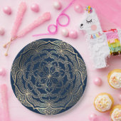 Mandala Kunst Boho Elegant Goud Marineblauw Kerstm Papieren Bordje (Feest)