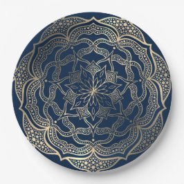 Mandala Kunst Boho Elegant Goud Marineblauw Kerstm Papieren Bordje