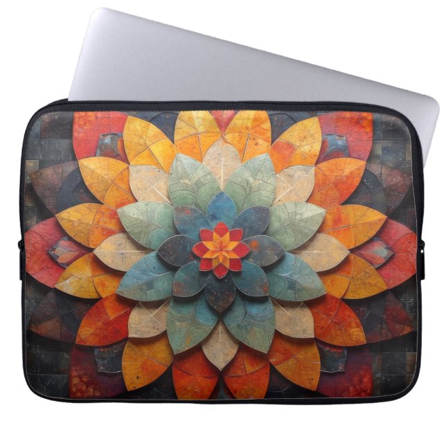 Mandala Kunst Getextuurde Bloem Laptop Sleeve (Voorkant)