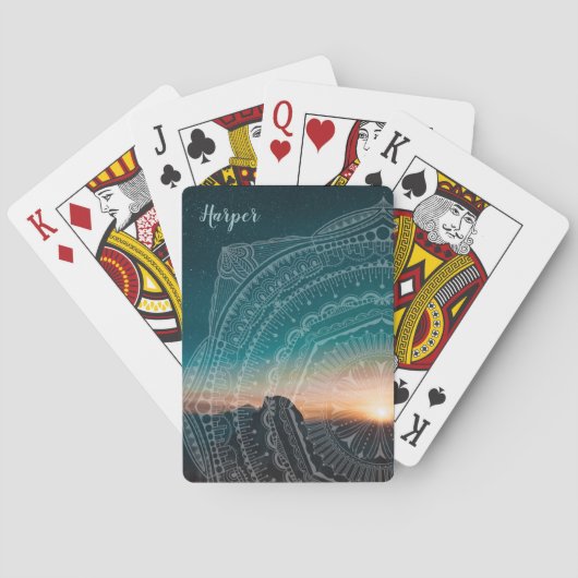 Mandala Kunst Zonsondergang Sterrennacht Hemel Zen Pokerkaarten (Achterkant)