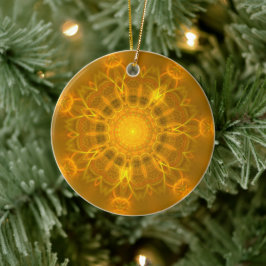 Mandala Lace Lines Warm Glow Yellow Background Keramisch Ornament