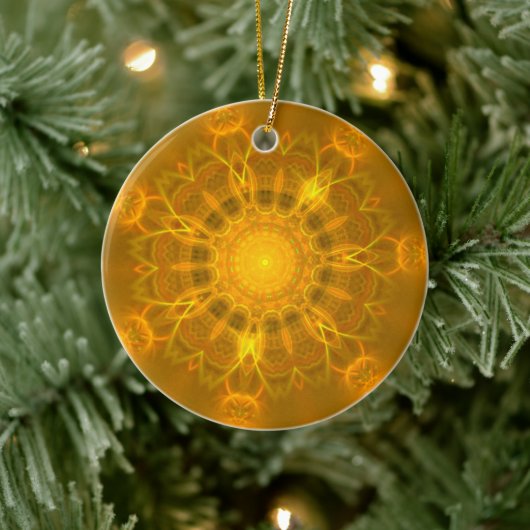 Mandala Lace Lines Warm Glow Yellow Background Keramisch Ornament (Boom)