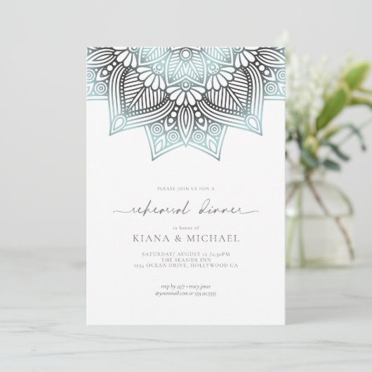 Mandala Lace Rev Rehearsal Dinner Lt. Blue ID968 Kaart (Staand voorkant)