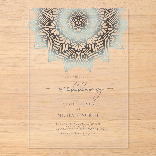 Mandala Lace Rev Wedding Lt. Blue ID968 Acryl Uitnodigingen (Voorkant)