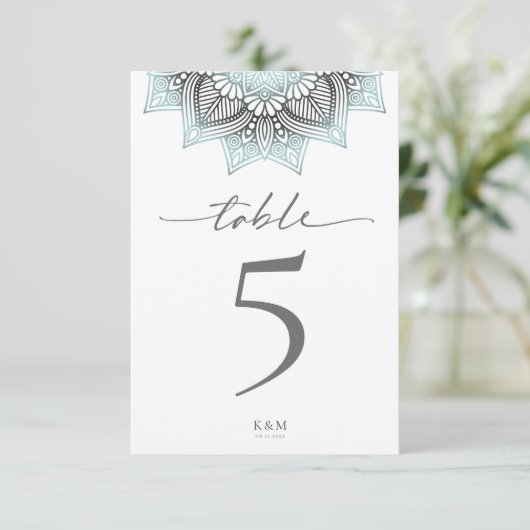 Mandala Lace Rev Wedding Table Number Blue ID968 Kaart (Staand voorkant)