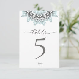 Mandala Lace Rev Wedding Table Number Blue ID968 Kaart