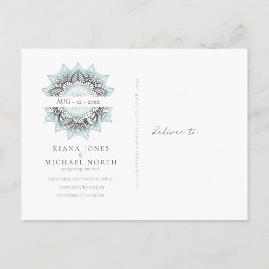 Mandala Lace Save the Date Ltd Blue ID968 Aankondigingskaart (Achterkant)