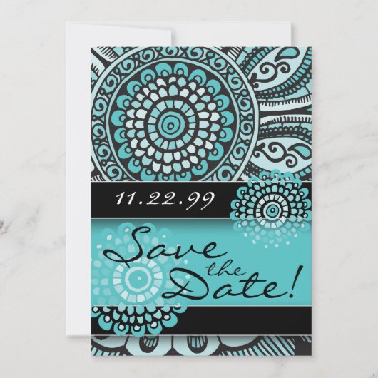 Mandala Lace Turquoise Black Save the Date Wedding (Voorkant)