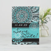 Mandala Lace Turquoise Black Save the Date Wedding (Staand voorkant)