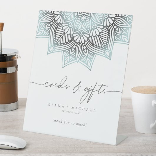 Mandala Lace Wedding Cards & Gifts Lt. Blue ID968 Reclamebord Met Voetstuk (Insitu)