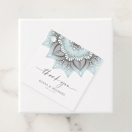 Mandala Lace Wedding Dank je. Blauwe ID968 Bedankjes Labels (In situ)
