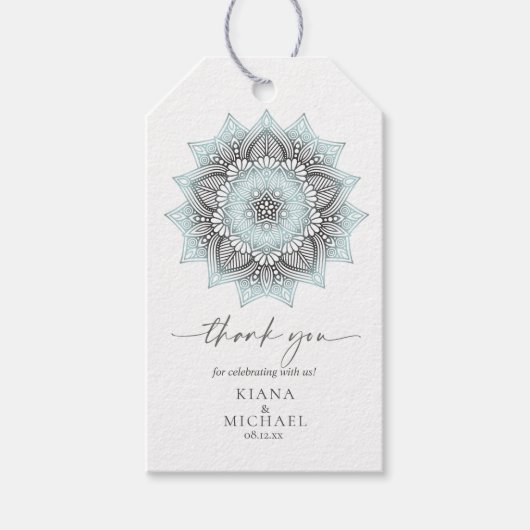 Mandala Lace Wedding Dank je. Blauwe ID968 Cadeaulabel (Voorkant)