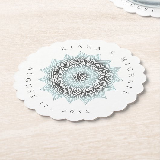 Mandala Lace Wedding Dank je. Blauwe ID968 Kartonnen Onderzetters (Gekanteld)