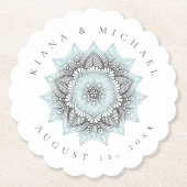 Mandala Lace Wedding Dank je. Blauwe ID968 Kartonnen Onderzetters (Voorkant)