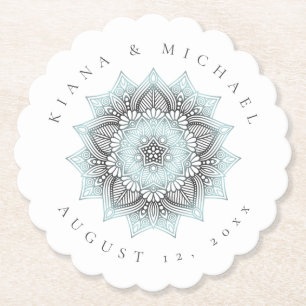 Mandala Lace Wedding Dank je. Blauwe ID968 Kartonnen Onderzetters