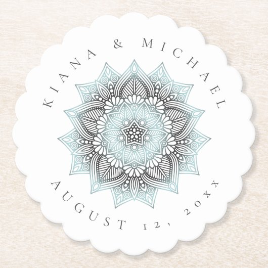 Mandala Lace Wedding Dank je. Blauwe ID968 Kartonnen Onderzetters (Voorkant)