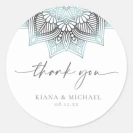 Mandala Lace Wedding Dank je. Blauwe ID968 Ronde Sticker