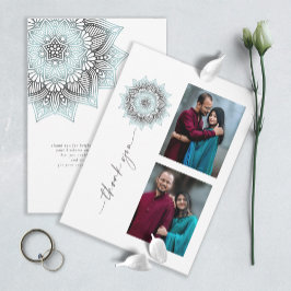 Mandala Lace Wedding Foto Hartelijk dank, blauwe I Bedankkaart