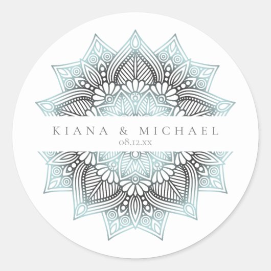 Mandala Lace Wedding Lt. Blue ID968 Ronde Sticker (Voorkant)
