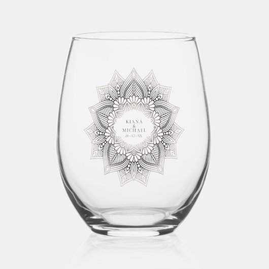Mandala Lace Wedding Neutrals ID478 Wijnglas Zonder Voet (Voorkant)