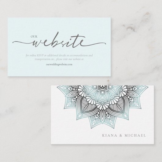 Mandala Lace Wedding Website Lt. Blue ID968 Informatiekaartje (Voorkant / Achterkant)