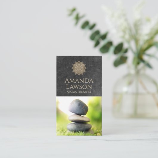 Mandala | Leisteenhouten achtergrond | Gestapelde  Visitekaartje (Staand voorkant)