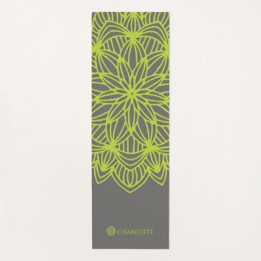 Mandala Lime Green Grey Personalized (1 zijde) Yogamat (Voorkant)
