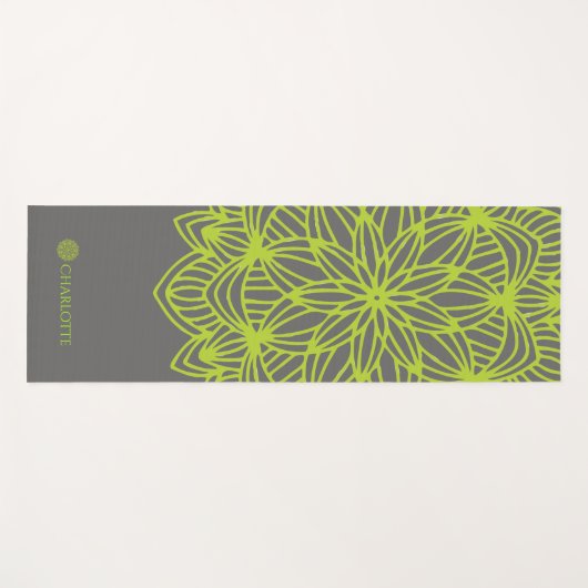 Mandala Lime Green Grey Personalized (1 zijde) Yogamat (Voorkant (horizontaal))