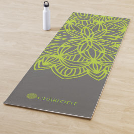 Mandala Lime Green Grey Personalized (1 zijde) Yogamat