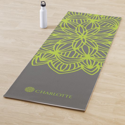 Mandala Lime Green Grey Personalized (1 zijde) Yogamat (In situ)
