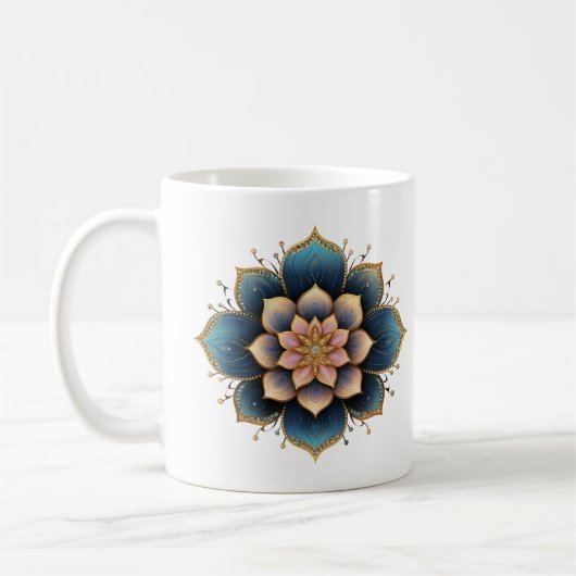 Mandala Lotus Bloem met Sprankelende Kristallen Koffiemok (Links)