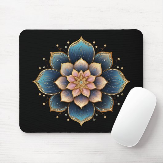 Mandala Lotus Bloem met Sprankelende Kristallen Muismat (Met muis)