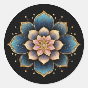 Mandala Lotus Bloem met Sprankelende Kristallen Ronde Sticker