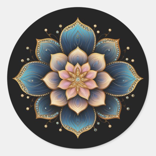 Mandala Lotus Bloem met Sprankelende Kristallen Ronde Sticker (Voorkant)