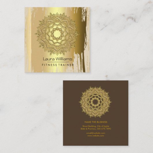 Mandala  Lotus Flower Gold Yoga Instructor Vierkante Visitekaartje (Voorkant / Achterkant)