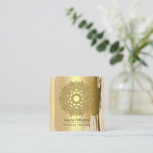 Mandala  Lotus Flower Gold Yoga Instructor Vierkante Visitekaartje (Staand voorkant)