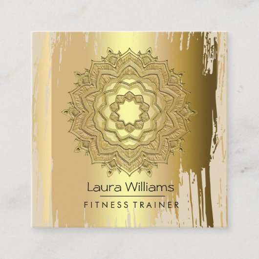 Mandala  Lotus Flower Gold Yoga Instructor Vierkante Visitekaartje (Voorkant)