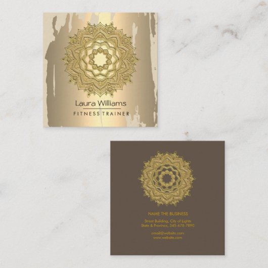 Mandala  Lotus Flower Gold Yoga Instructor Vierkante Visitekaartje (Voorkant / Achterkant)