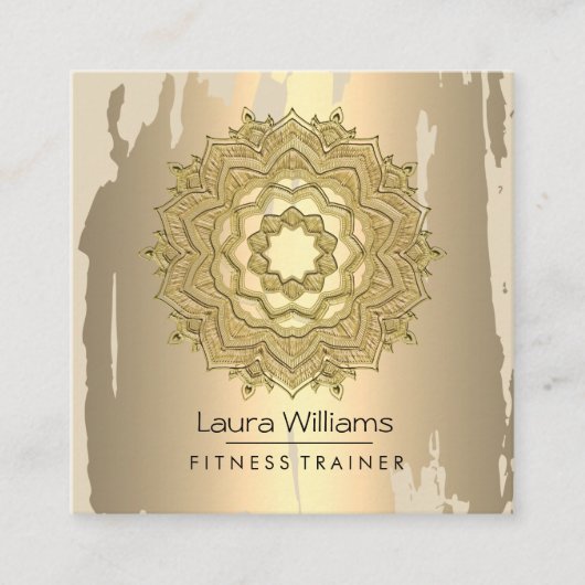 Mandala  Lotus Flower Gold Yoga Instructor Vierkante Visitekaartje (Voorkant)