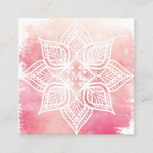 Mandala Lotus Flower Logo & Blush Pink Waterverf Vierkante Visitekaartje (Voorkant)