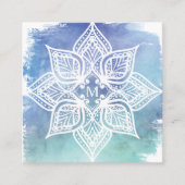 Mandala Lotus Flower Logo en Blue Blauwgroen Water Vierkante Visitekaartje (Voorkant)