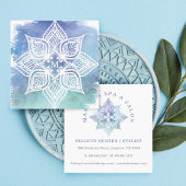 Mandala Lotus Flower Logo en Blue Blauwgroen Water Vierkante Visitekaartje