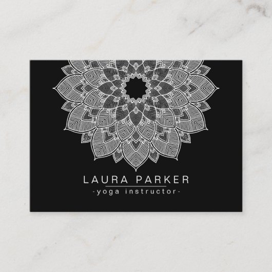 Mandala Lotus Flower Yoga Black White Holistic Visitekaartje (Voorkant)