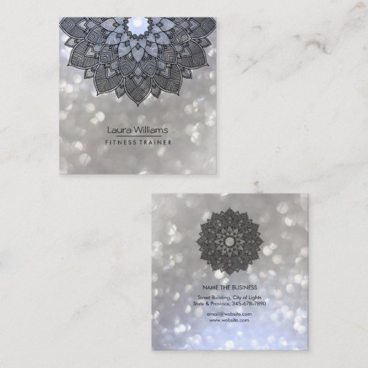 Mandala Lotus Flower Yoga Instructor Holistic Vierkante Visitekaartje (Voorkant / Achterkant)