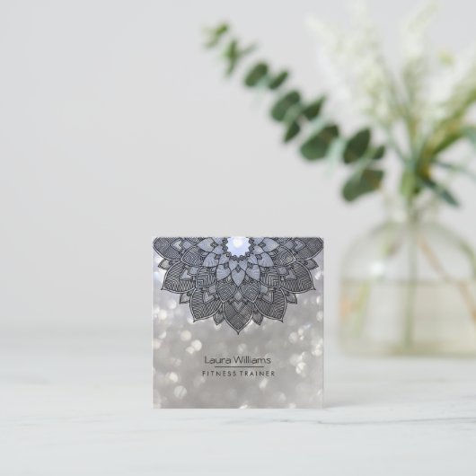 Mandala Lotus Flower Yoga Instructor Holistic Vierkante Visitekaartje (Staand voorkant)