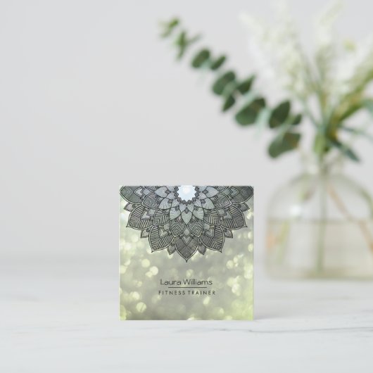 Mandala Lotus Flower Yoga Instructor Holistic Vierkante Visitekaartje (Staand voorkant)