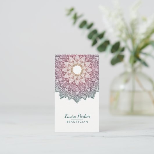 Mandala Lotus Flower Yoga Wellness Meditation Blau Visitekaartje (Staand voorkant)